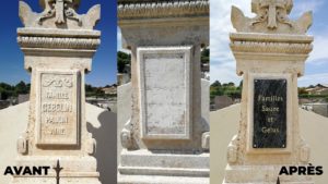 pierre tombale avant après et gravure or