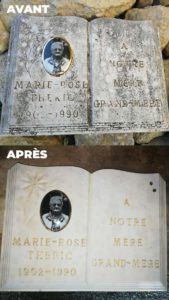 pierre tombale livre et gravure or